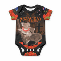 Koala and Kiwi Bird ANZAC Day Custom Baby Onesie Soldier Style LT9 Black - Polynesian Pride