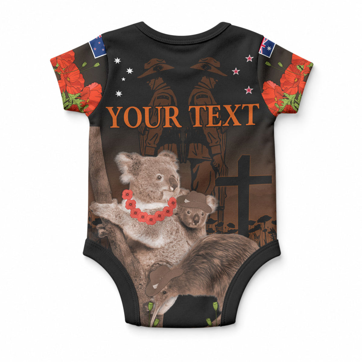 Koala and Kiwi Bird ANZAC Day Custom Baby Onesie Soldier Style LT9 - Polynesian Pride