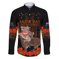 Koala and Kiwi Bird ANZAC Day Custom Family Matching Long Sleeve Bodycon Dress and Hawaiian Shirt Soldier Style LT9 Dad's Shirt - Long Sleeve Black - Polynesian Pride