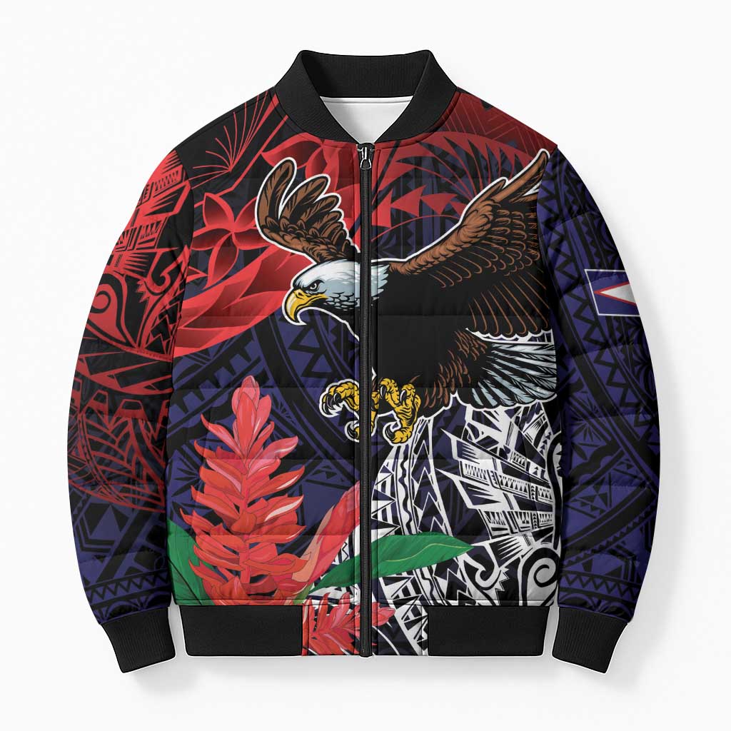 American Samoa Bald Eagle Personalized Bomber Puffer Jacket Samoa Muamua Le Atua - Polynesian Pride