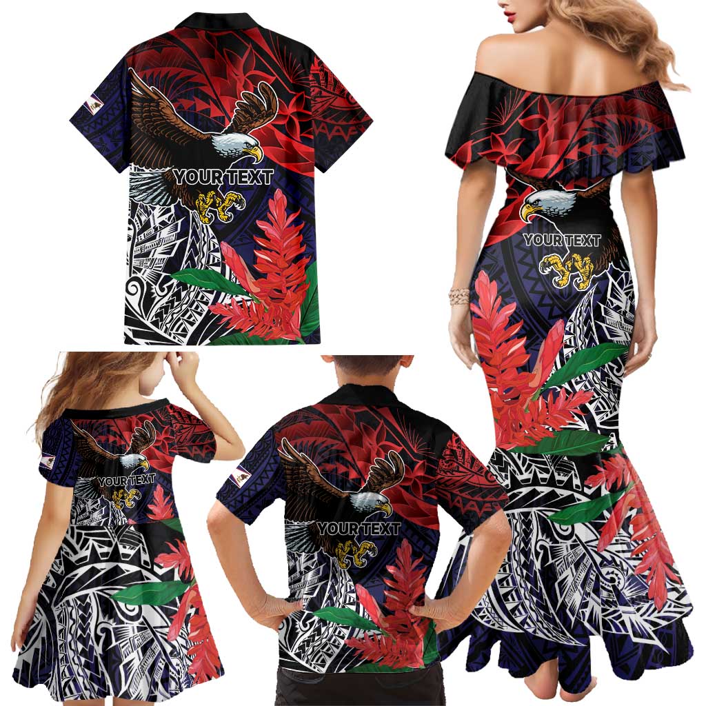 American Samoa Bald Eagle Personalized Family Matching Mermaid Dress and Hawaiian Shirt Samoa Muamua Le Atua