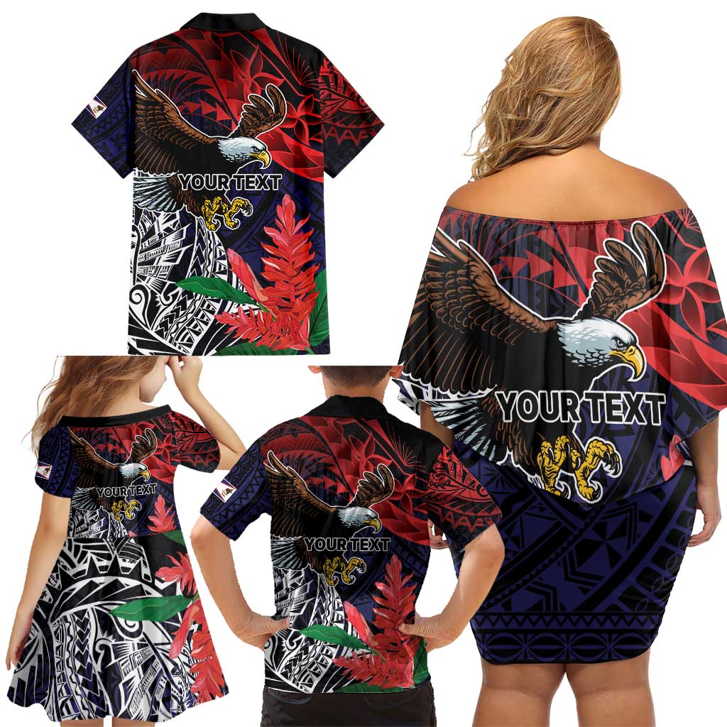 American Samoa Bald Eagle Personalized Family Matching Off Shoulder Short Dress and Hawaiian Shirt Samoa Muamua Le Atua