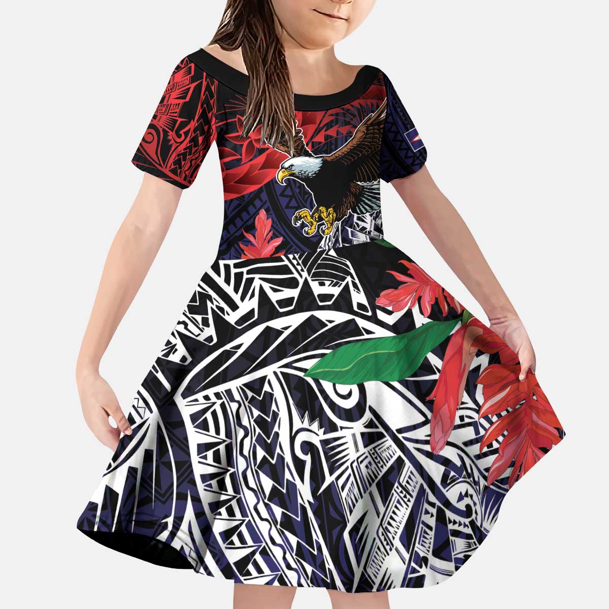 American Samoa Bald Eagle Personalized Kid Short Sleeve Dress Samoa Muamua Le Atua