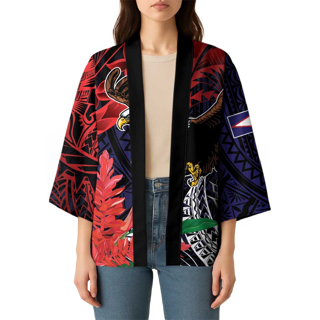 American Samoa Bald Eagle Personalized Kimono Samoa Muamua Le Atua - Polynesian Pride