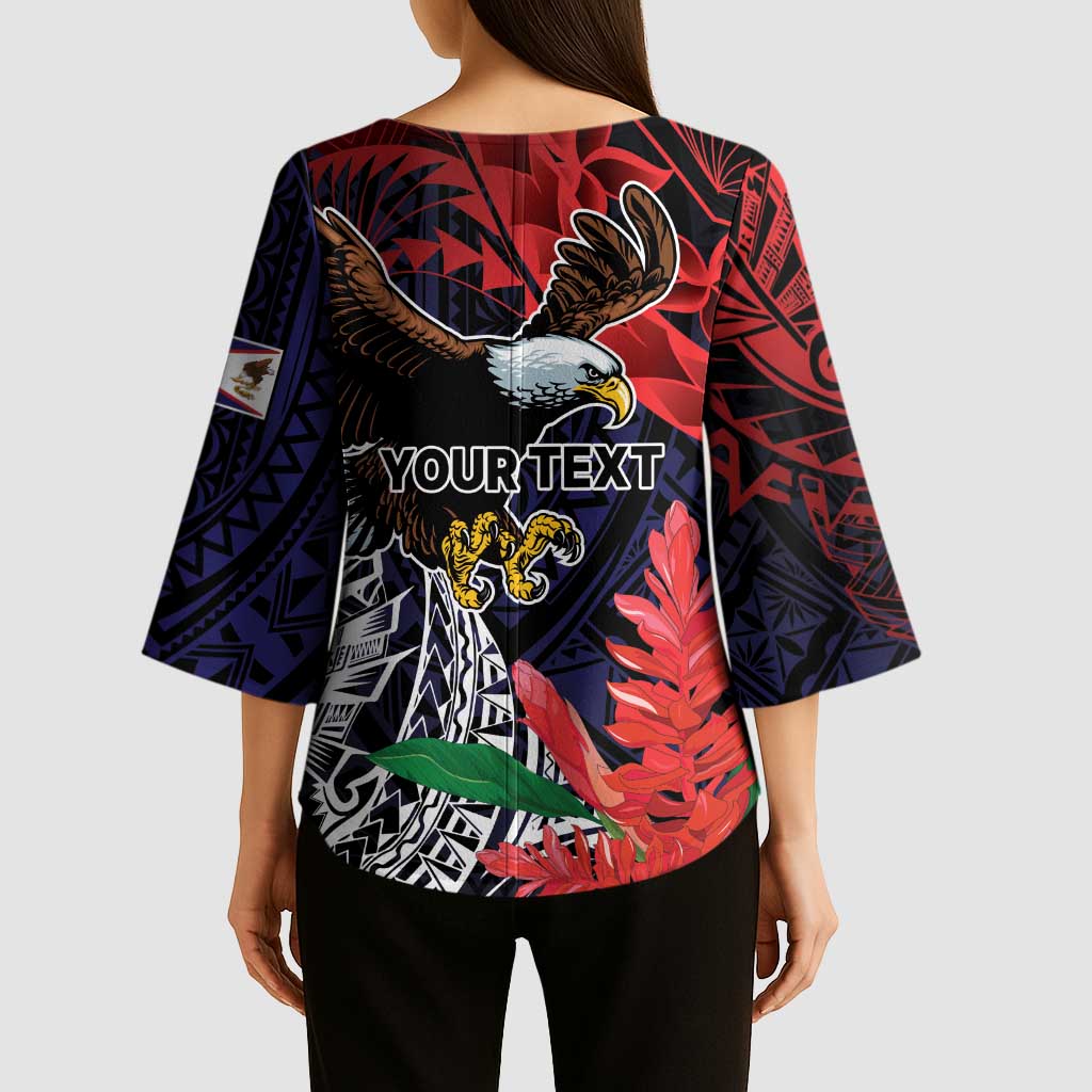 American Samoa Bald Eagle Personalized Kimono Sleeve Blouse Samoa Muamua Le Atua - Polynesian Pride