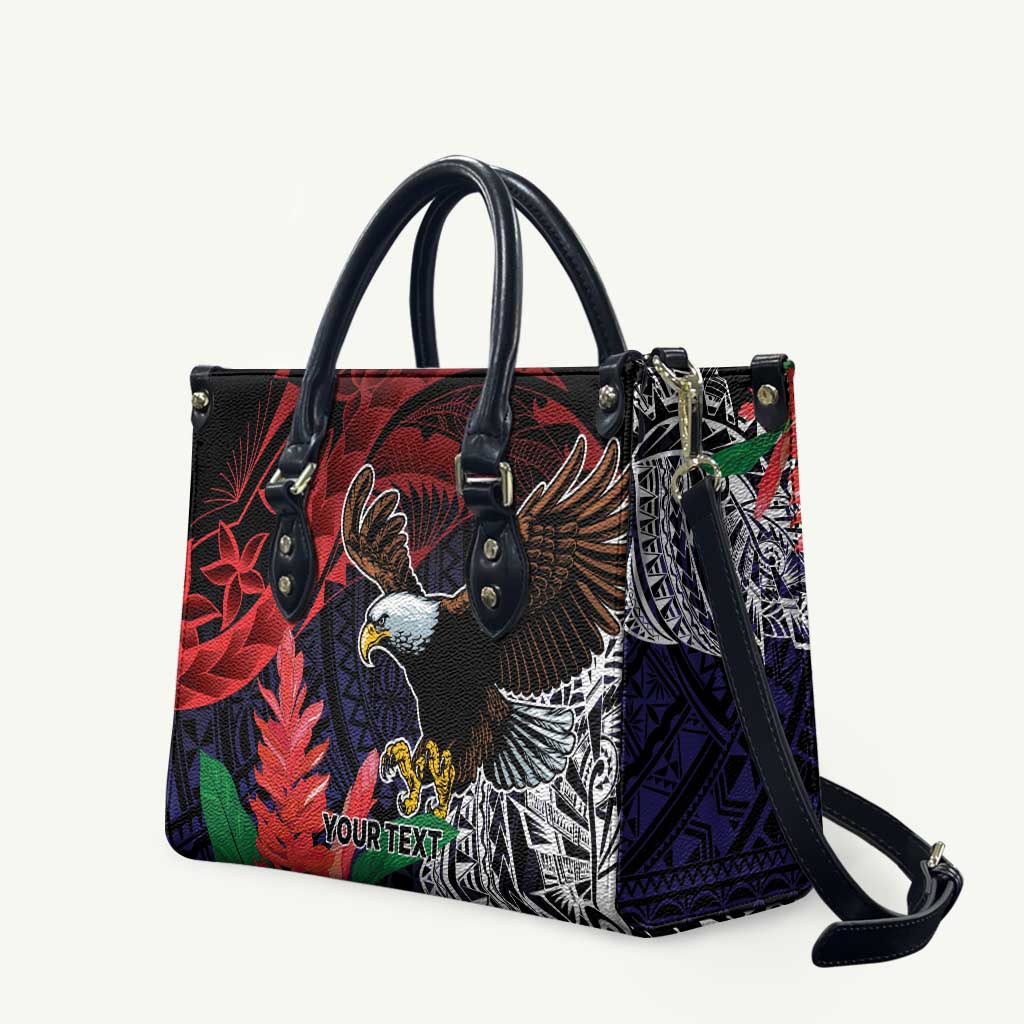American Samoa Bald Eagle Personalized Leather Bag Samoa Muamua Le Atua - Polynesian Pride