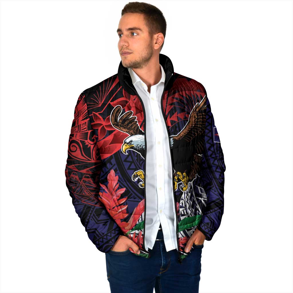American Samoa Bald Eagle Personalized Padded Jacket Samoa Muamua Le Atua - Polynesian Pride