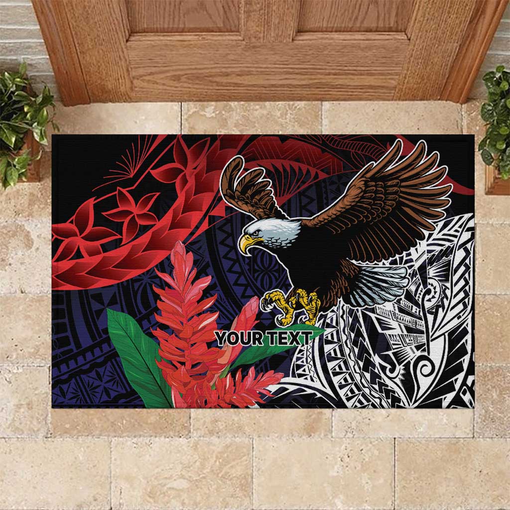 American Samoa Bald Eagle Personalized Rubber Doormat Samoa Muamua Le Atua