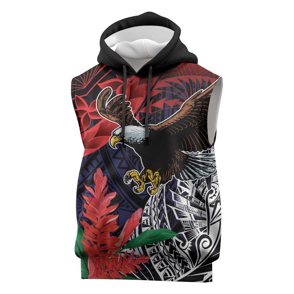 American Samoa Bald Eagle Personalized Sleeveless Hoodie Samoa Muamua Le Atua - Polynesian Pride