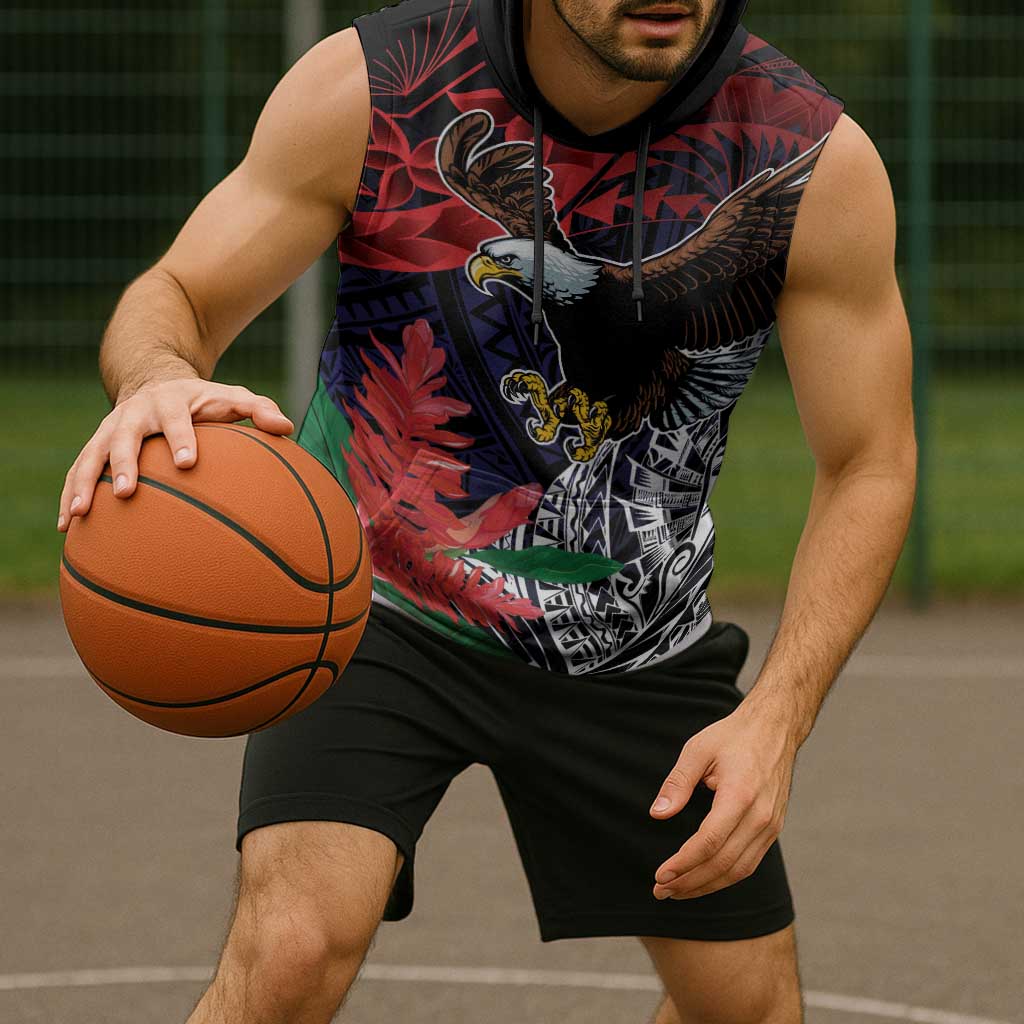 American Samoa Bald Eagle Personalized Sleeveless Hoodie Samoa Muamua Le Atua - Polynesian Pride