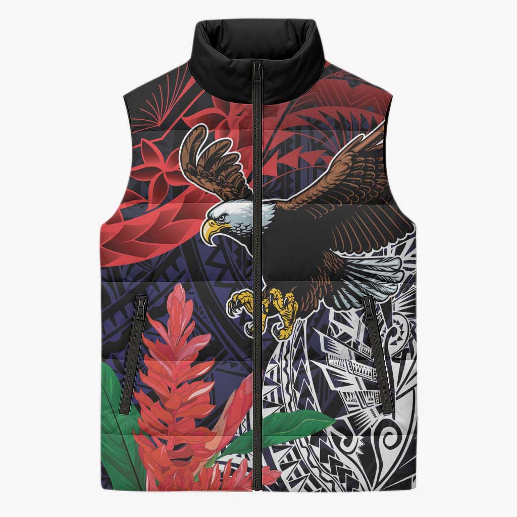 American Samoa Bald Eagle Personalized Sleeveless Puffer Jacket Samoa Muamua Le Atua - Polynesian Pride