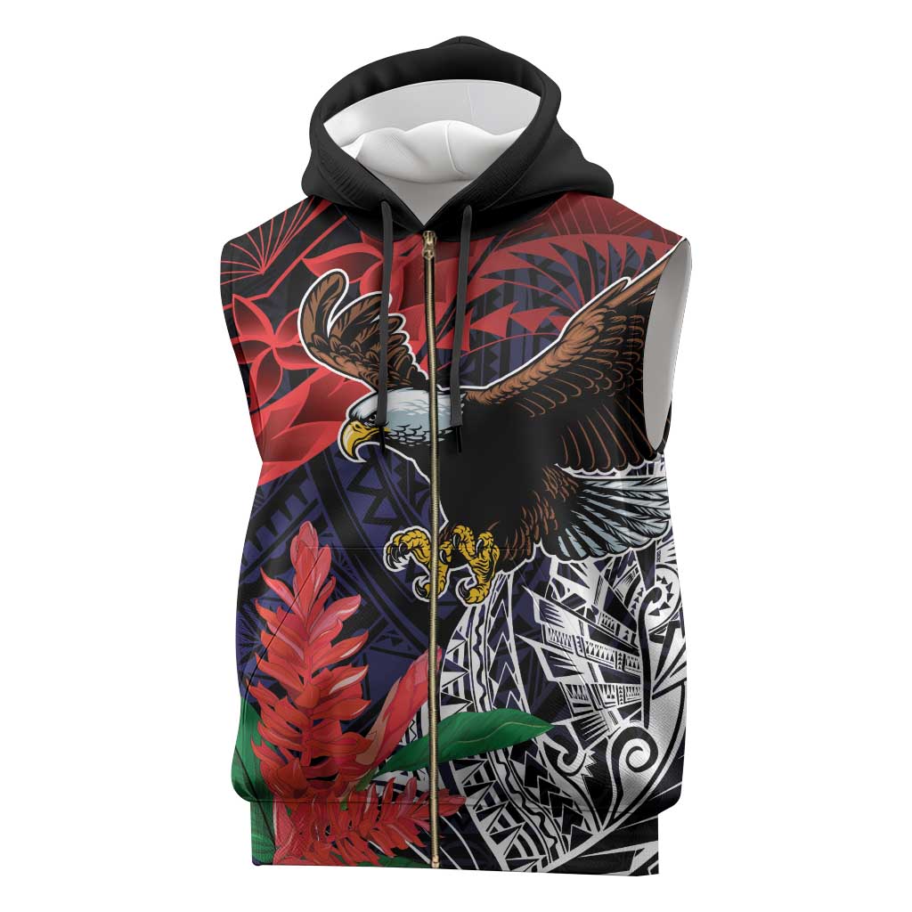 American Samoa Bald Eagle Personalized Sleeveless Zip Hoodie Samoa Muamua Le Atua - Polynesian Pride