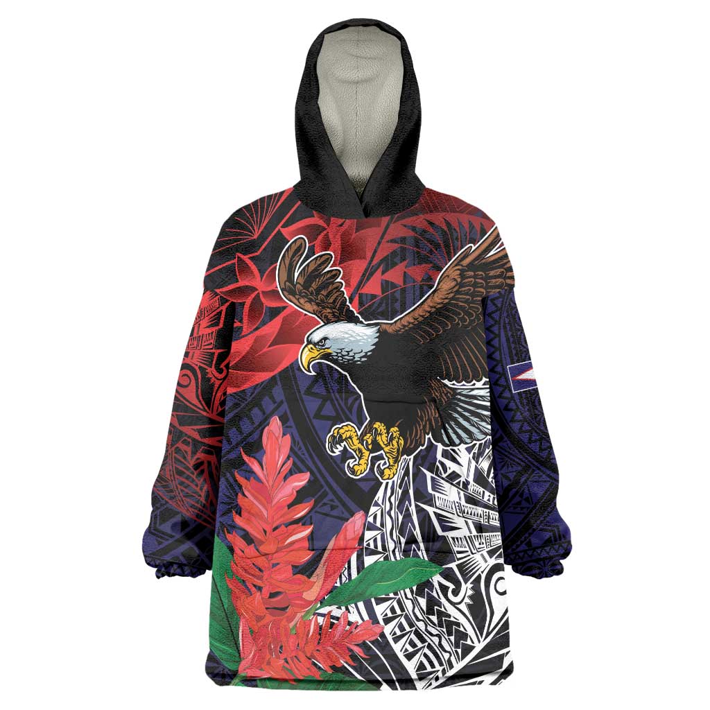 American Samoa Bald Eagle Personalized Wearable Blanket Hoodie Samoa Muamua Le Atua