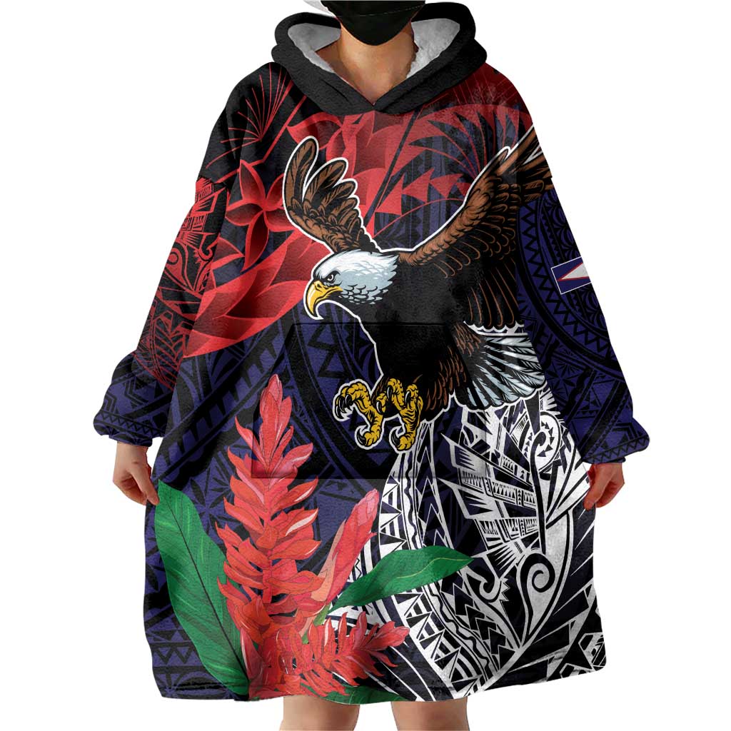 American Samoa Bald Eagle Personalized Wearable Blanket Hoodie Samoa Muamua Le Atua