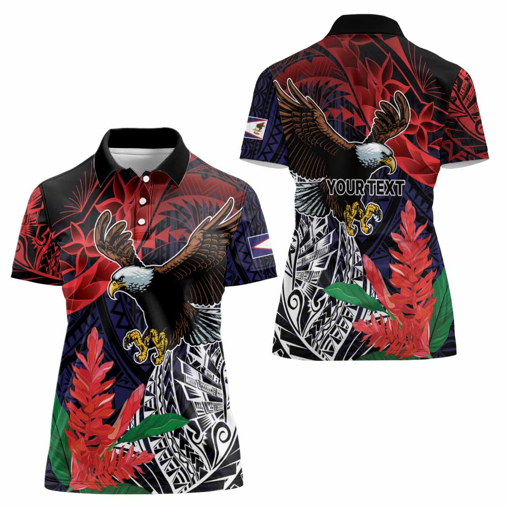 American Samoa Bald Eagle Personalized Women Polo Shirt Samoa Muamua Le Atua