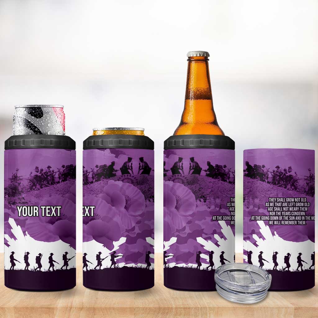 Anzac Day Gallipoli Personalised 4 in 1 Can Cooler Tumbler Purple Poppy Flowers