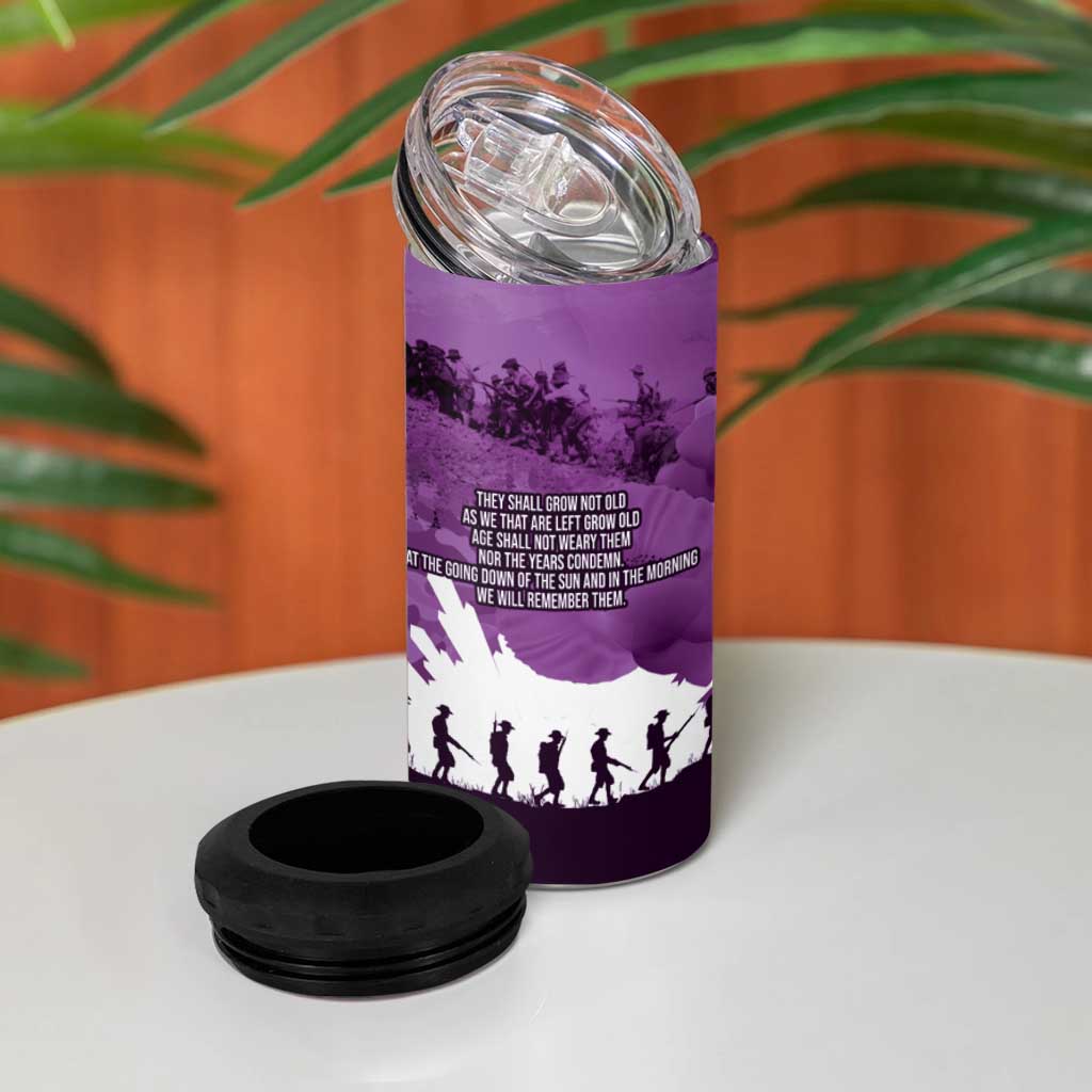 Anzac Day Gallipoli Personalised 4 in 1 Can Cooler Tumbler Purple Poppy Flowers