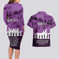 Anzac Day Gallipoli Personalised Couples Matching Long Sleeve Bodycon Dress and Hawaiian Shirt Purple Poppy Flowers LT9 - Polynesian Pride