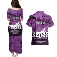 Anzac Day Gallipoli Personalised Couples Matching Puletasi and Hawaiian Shirt Purple Poppy Flowers LT9 - Polynesian Pride