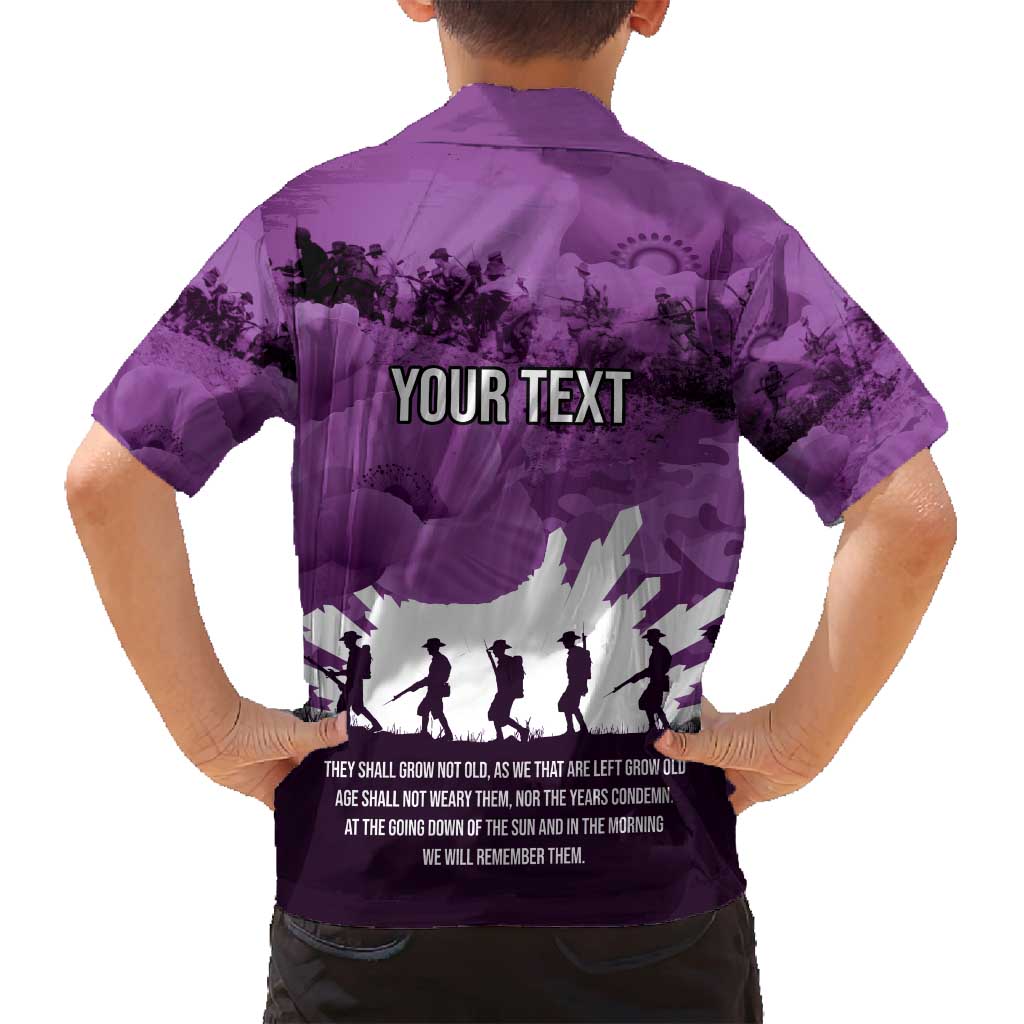 Anzac Day Gallipoli Personalised Family Matching Long Sleeve Bodycon Dress and Hawaiian Shirt Purple Poppy Flowers LT9 - Polynesian Pride