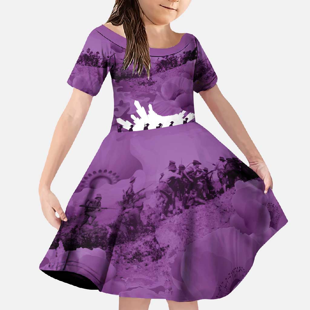 Anzac Day Gallipoli Personalised Family Matching Mermaid Dress and Hawaiian Shirt Purple Poppy Flowers LT9 Daughter's Dress Purple - Polynesian Pride