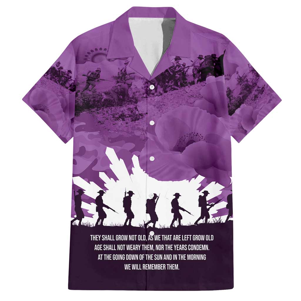 Anzac Day Gallipoli Personalised Family Matching Puletasi and Hawaiian Shirt Purple Poppy Flowers LT9 Dad's Shirt - Short Sleeve Purple - Polynesian Pride