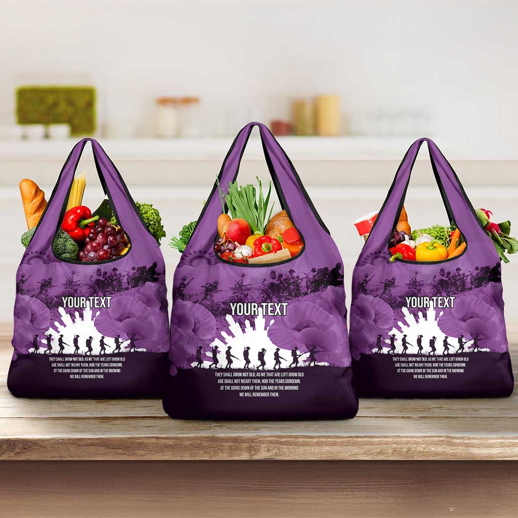 Anzac Day Gallipoli Personalised Grocery Bag Purple Poppy Flowers