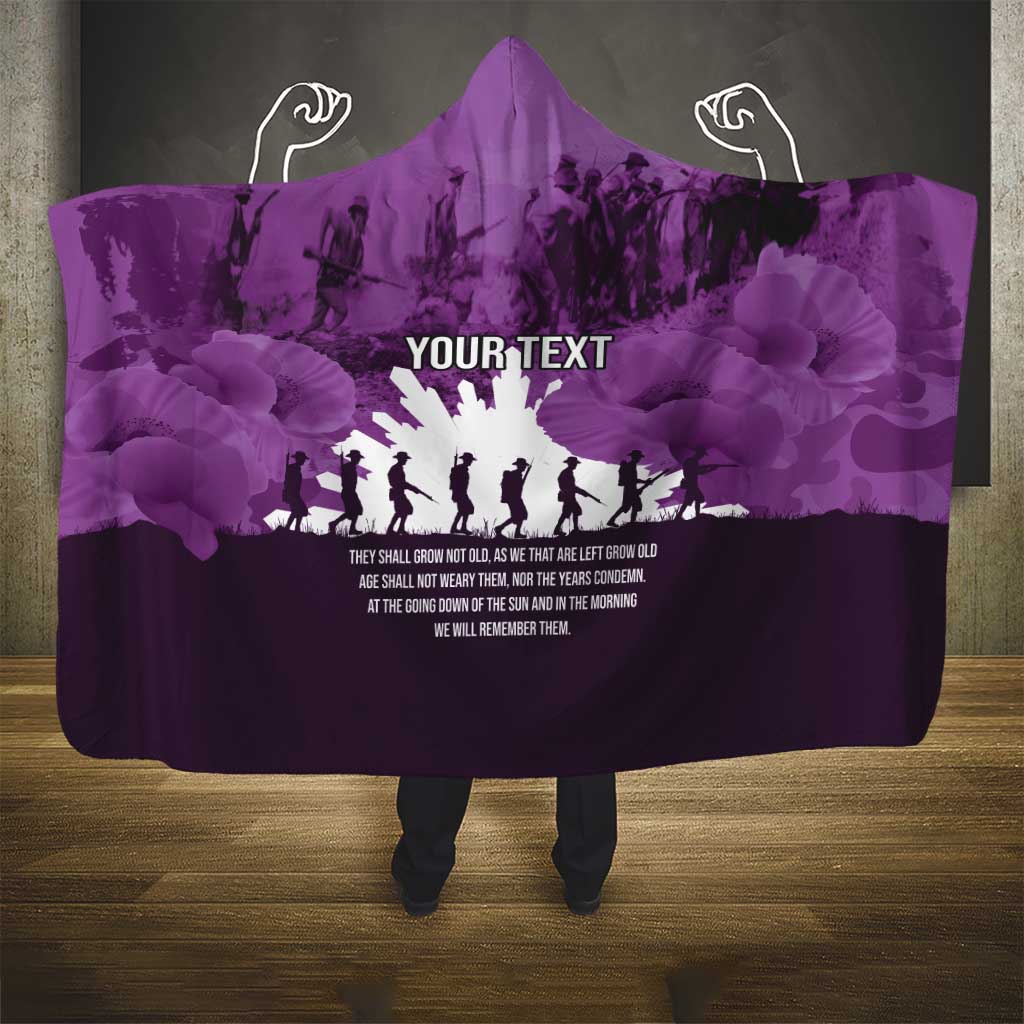 Anzac Day Gallipoli Personalised Hooded Blanket Purple Poppy Flowers