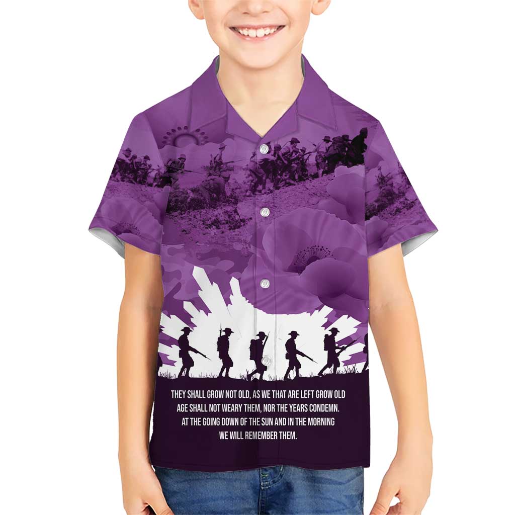 Anzac Day Gallipoli Personalised Kid Hawaiian Shirt Purple Poppy Flowers
