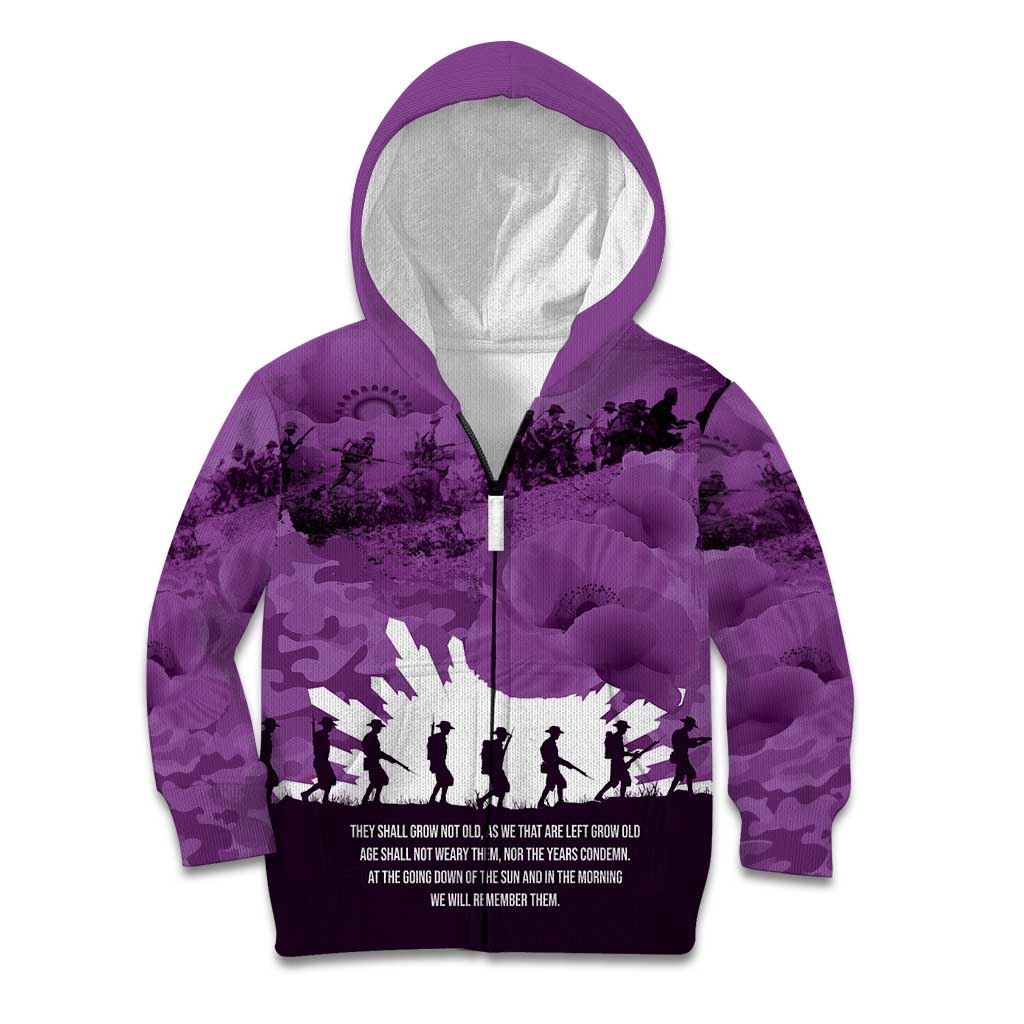 Anzac Day Gallipoli Personalised Kid Hoodie Purple Poppy Flowers