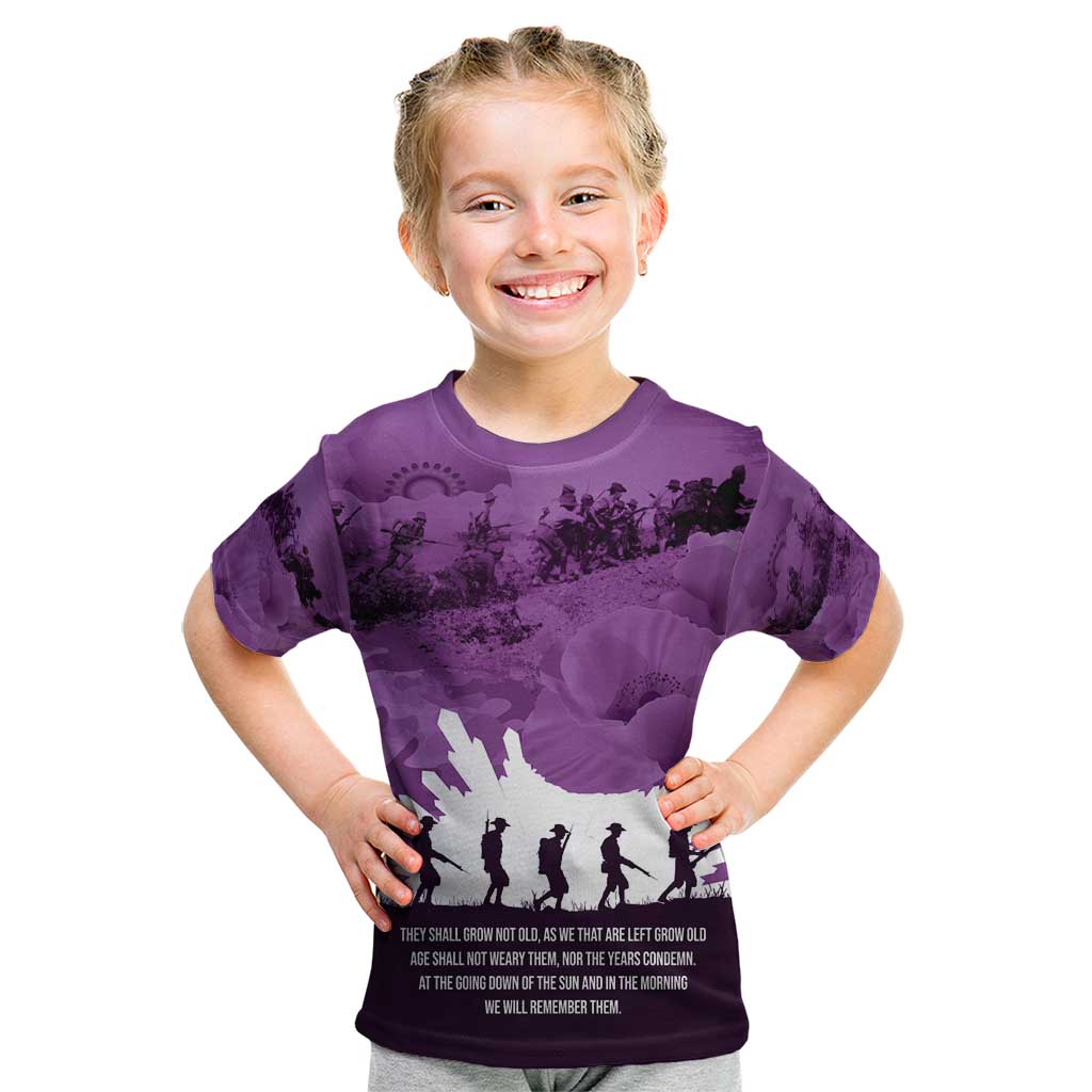 Anzac Day Gallipoli Personalised Kid T Shirt Purple Poppy Flowers