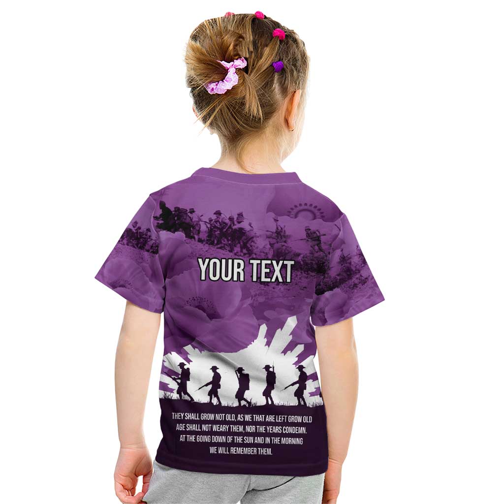 Anzac Day Gallipoli Personalised Kid T Shirt Purple Poppy Flowers