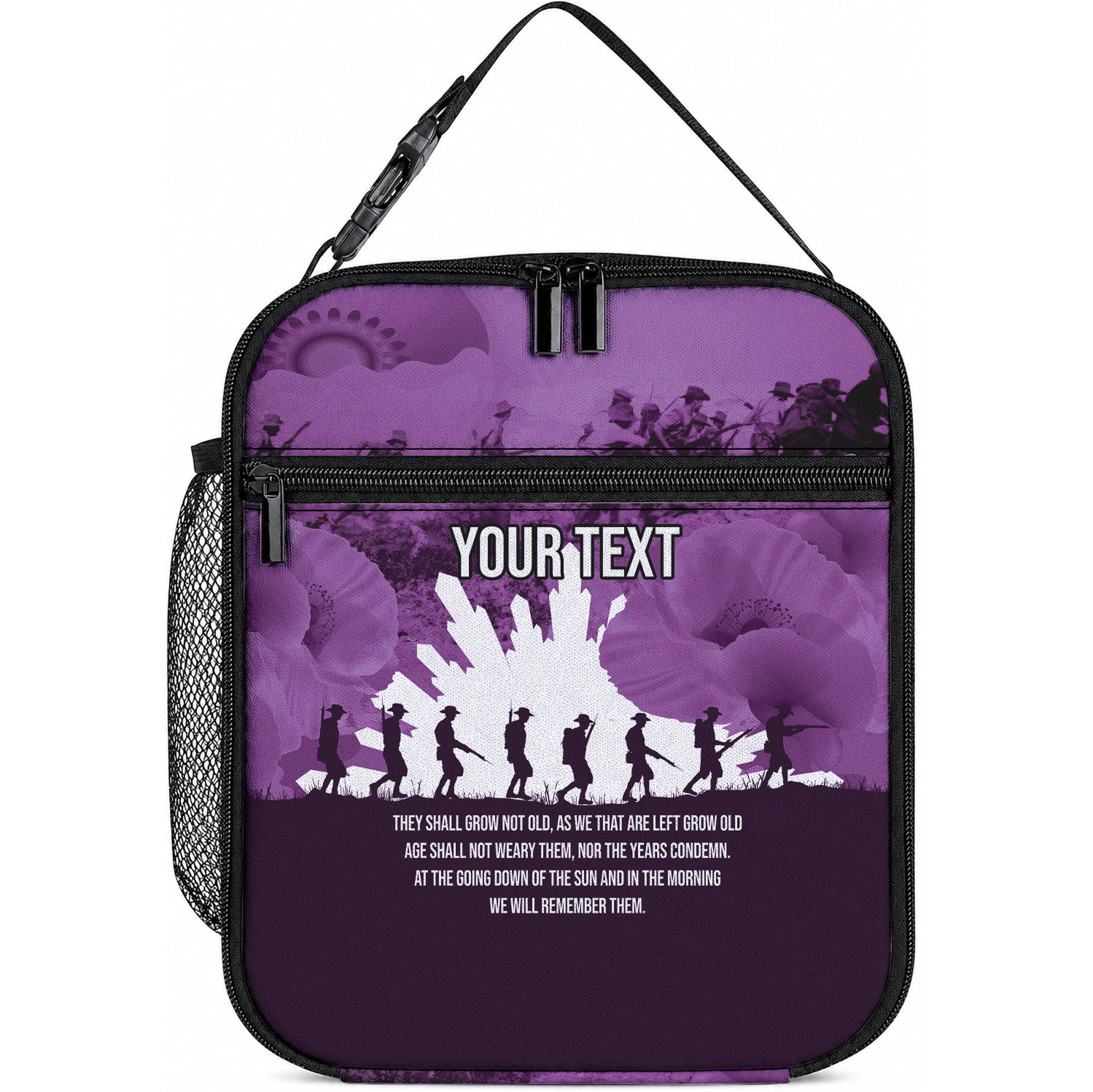 Anzac Day Gallipoli Personalised Lunch Bag Purple Poppy Flowers LT9 10.2 × 8.3 × 4.3 inch Purple - Polynesian Pride