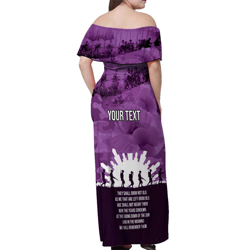 Anzac Day Gallipoli Personalised Off Shoulder Maxi Dress Purple Poppy Flowers