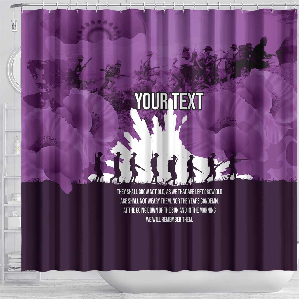 Anzac Day Gallipoli Personalised Shower Curtain Purple Poppy Flowers