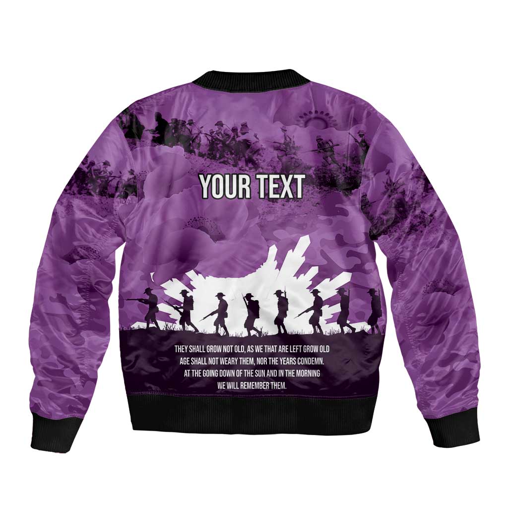Anzac Day Gallipoli Personalised Sleeve Zip Bomber Jacket Purple Poppy Flowers LT9 - Polynesian Pride
