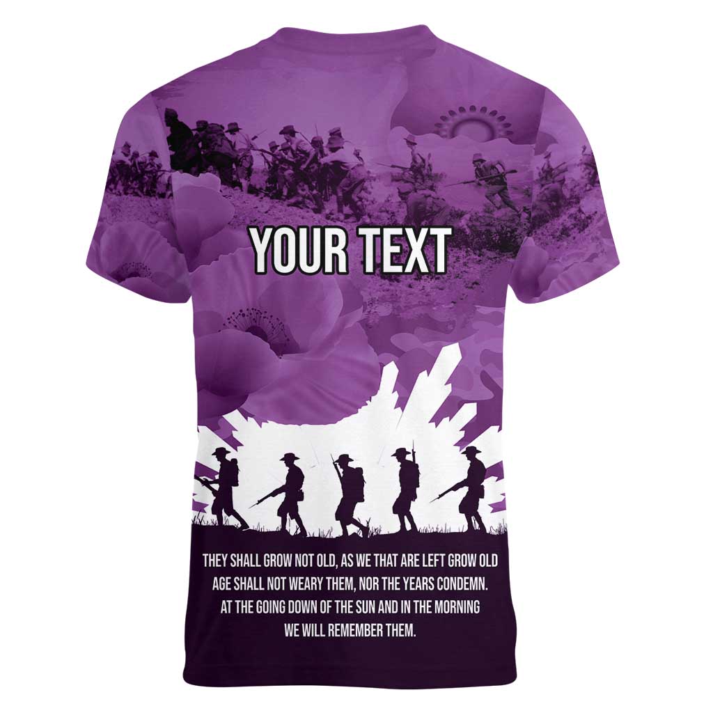Anzac Day Gallipoli Personalised Women V-Neck T-Shirt Purple Poppy Flowers LT9 - Polynesian Pride
