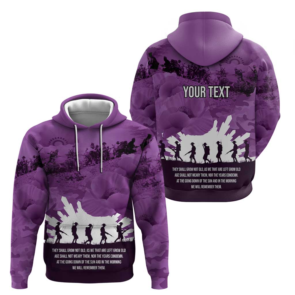 Anzac Day Gallipoli Personalised Zip Hoodie Purple Poppy Flowers