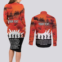 Anzac Day Gallipoli Personalised Couples Matching Long Sleeve Bodycon Dress and Long Sleeve Button Shirt Red Poppy Flowers LT9 - Polynesian Pride