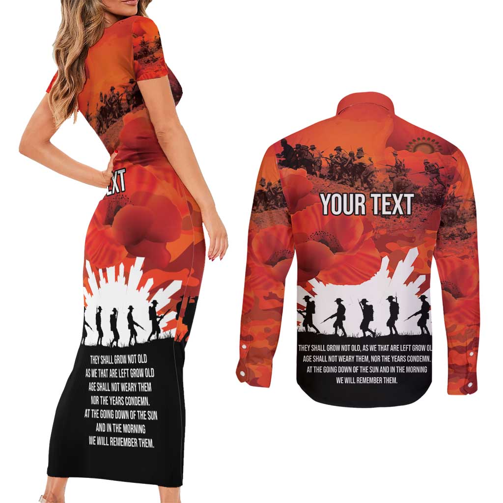 Anzac Day Gallipoli Personalised Couples Matching Short Sleeve Bodycon Dress and Long Sleeve Button Shirt Red Poppy Flowers LT9 - Polynesian Pride