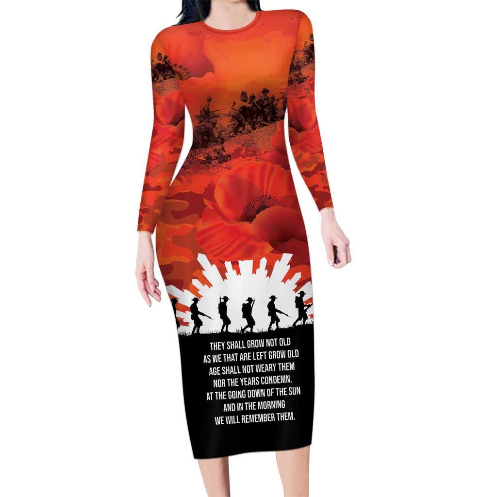 Anzac Day Gallipoli Personalised Family Matching Long Sleeve Bodycon Dress and Hawaiian Shirt Red Poppy Flowers LT9 Mom's Dress Red - Polynesian Pride