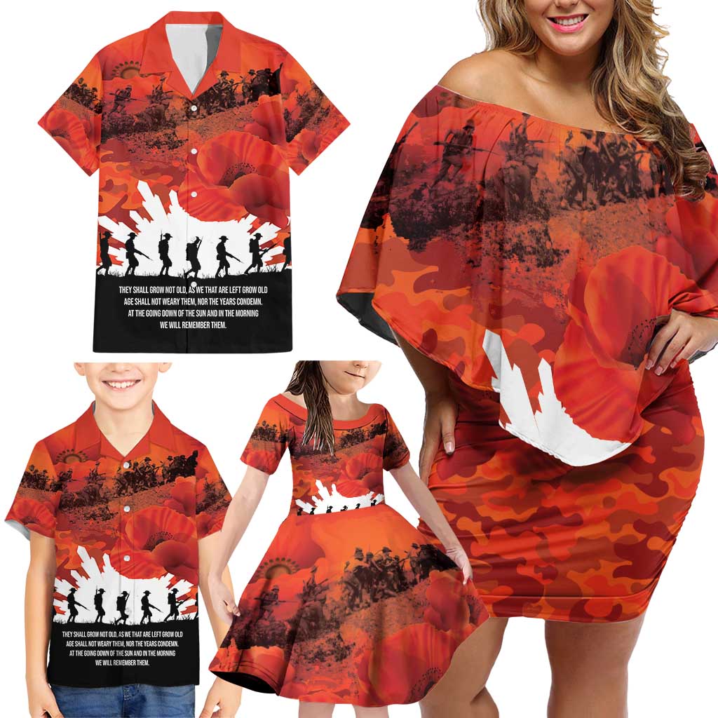 Anzac Day Gallipoli Personalised Family Matching Off Shoulder Short Dress and Hawaiian Shirt Red Poppy Flowers