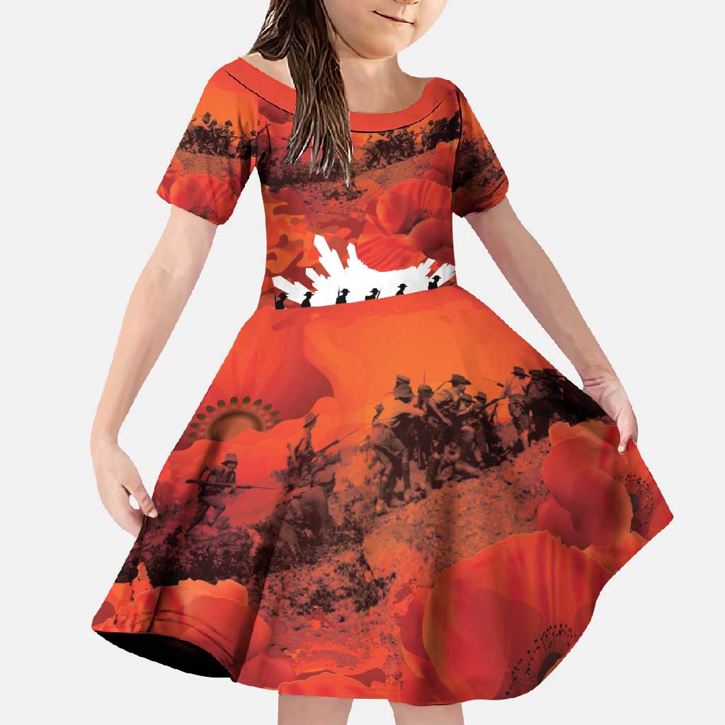 Anzac Day Gallipoli Personalised Family Matching Short Sleeve Bodycon Dress and Hawaiian Shirt Red Poppy Flowers LT9 Daughter's Dress Red - Polynesian Pride