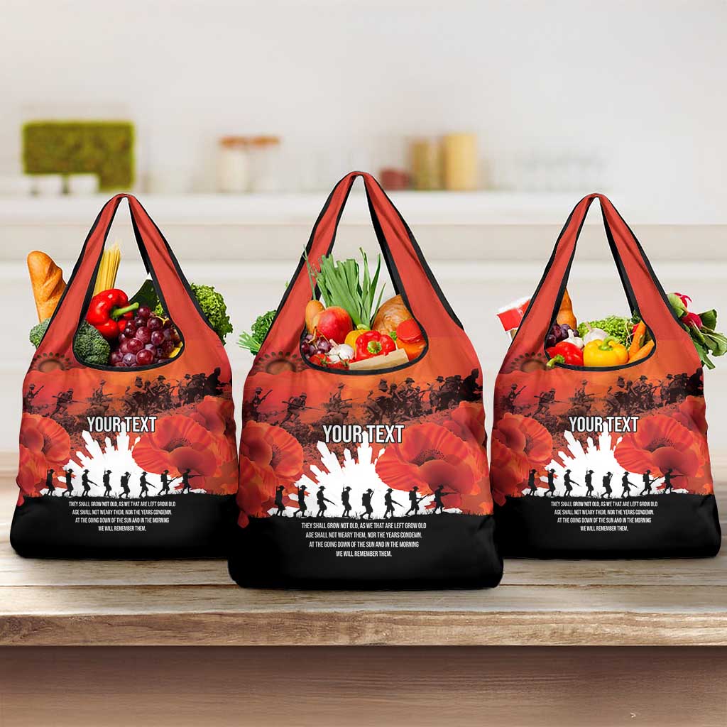 Anzac Day Gallipoli Personalised Grocery Bag Red Poppy Flowers