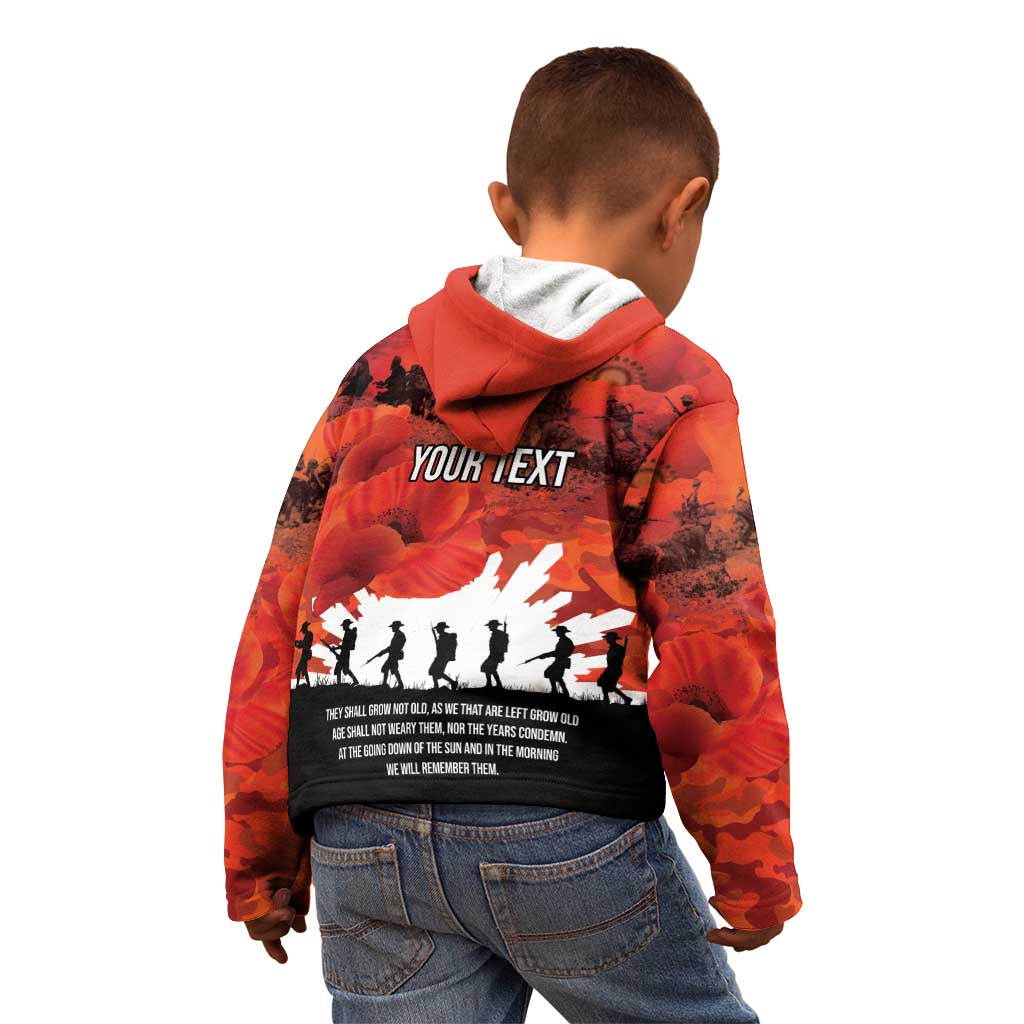Anzac Day Gallipoli Personalised Kid Hoodie Red Poppy Flowers