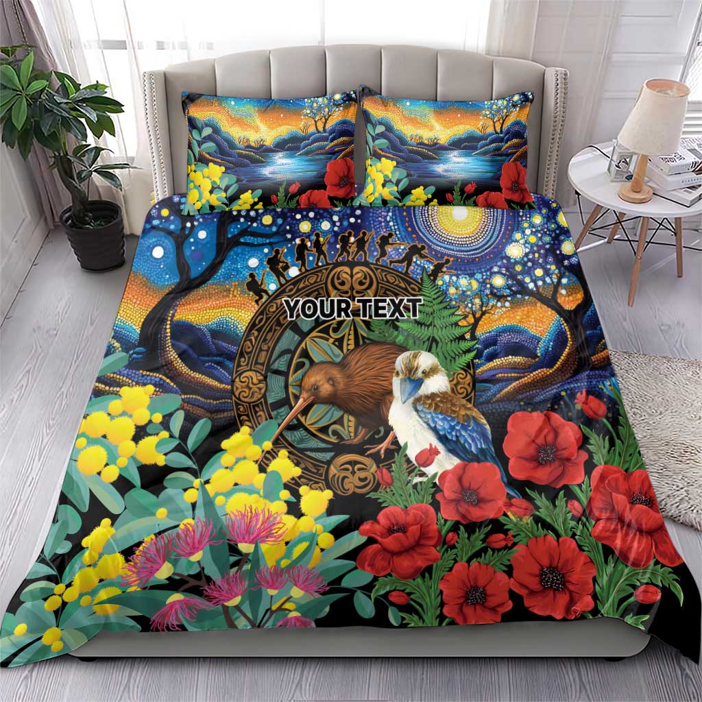Kiwi-Kookaburra Bird ANZAC Personalised Bedding Set Aussie Golden Wattle Poppy Flowers