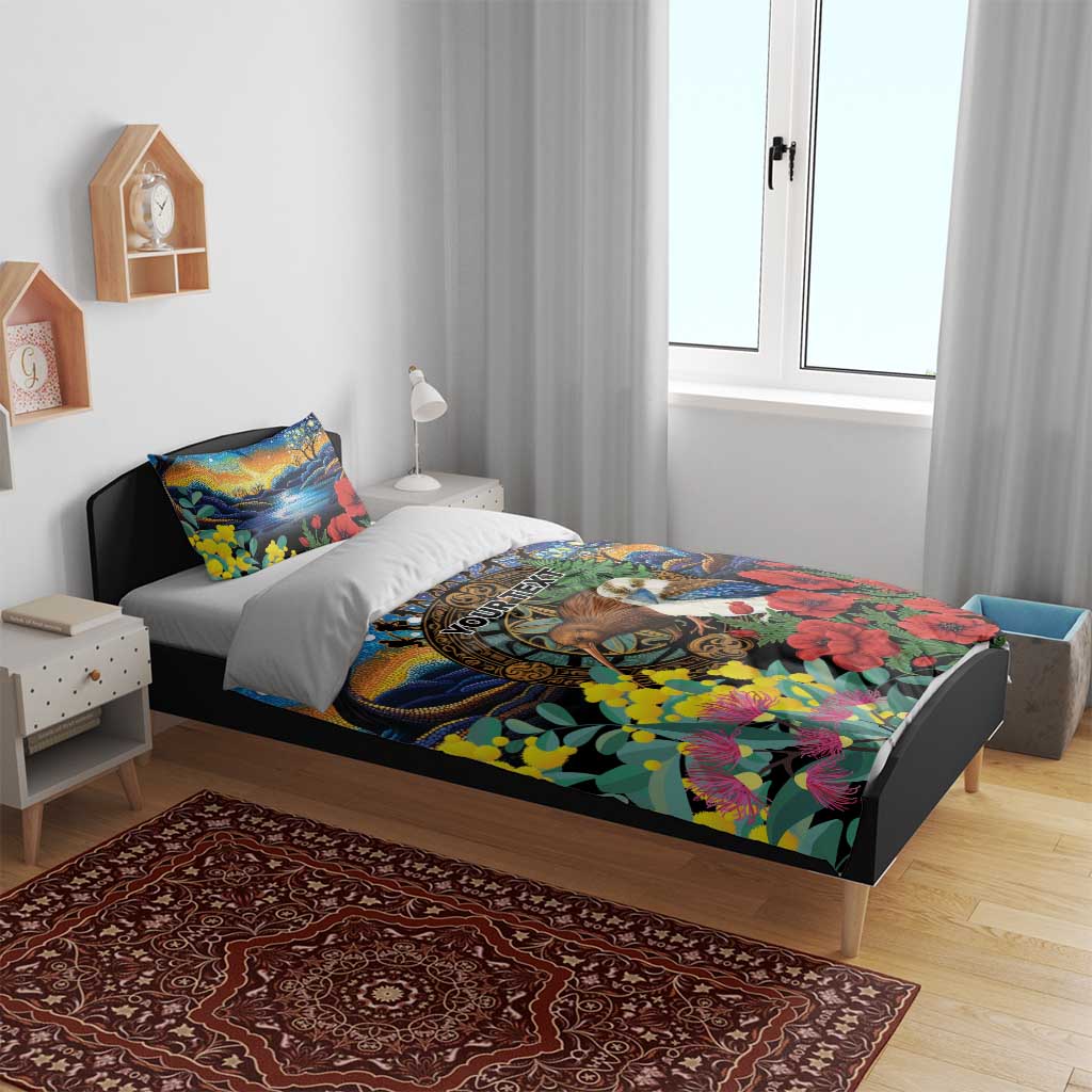 Kiwi-Kookaburra Bird ANZAC Personalised Bedding Set Aussie Golden Wattle Poppy Flowers