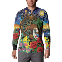 Kiwi-Kookaburra Bird ANZAC Personalised Button Sweatshirt Aussie Golden Wattle Poppy Flowers