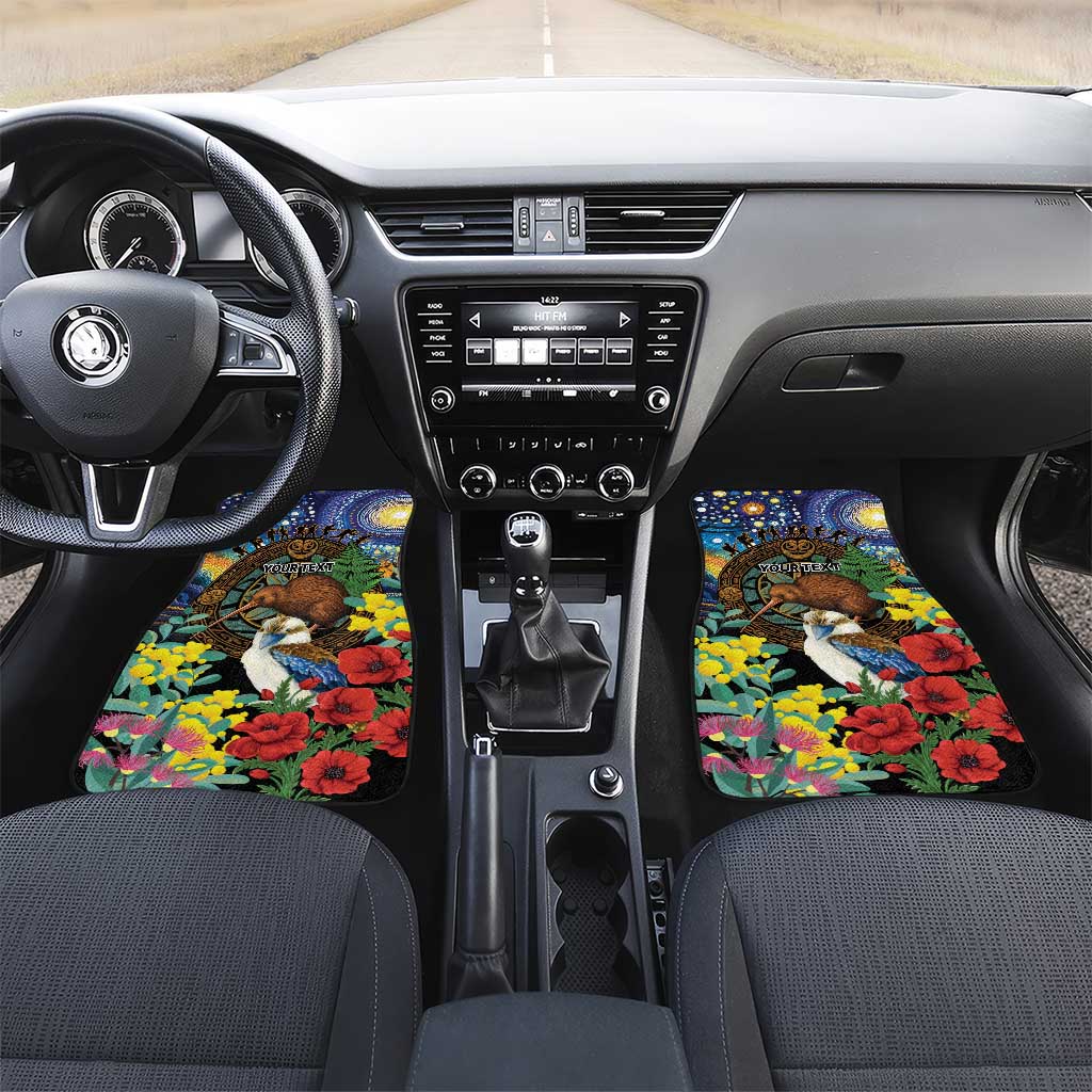 Kiwi-Kookaburra Bird ANZAC Personalised Car Mats Aussie Golden Wattle Poppy Flowers