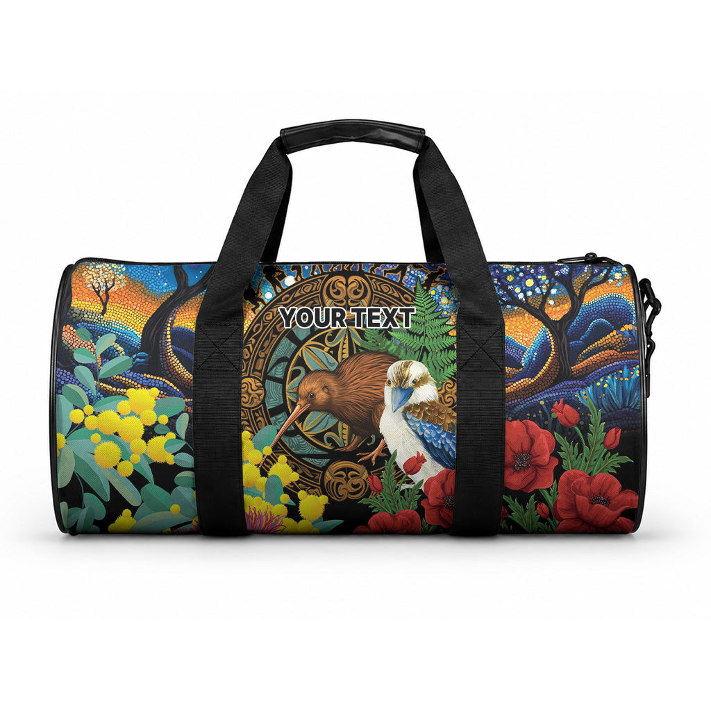 Kiwi-Kookaburra Bird ANZAC Personalised Duffle Bag Aussie Golden Wattle Poppy Flowers LT9 One size Blue - Polynesian Pride
